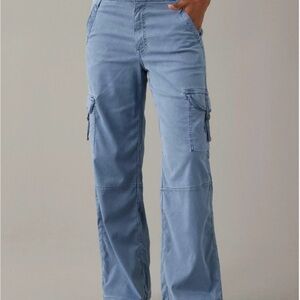 AMERICAN EAGLE Dreamy Drape High Waist Cargo Baggy Wide Blue 4